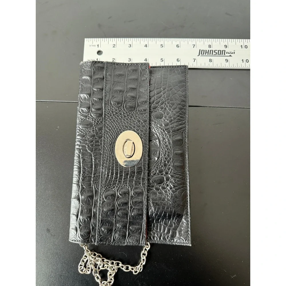 Cleo & Patek Paris Black Croc Embossed Leather Chain Clutch Shoulder Bag - Picture 8 of 13